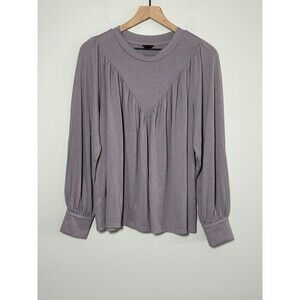 Ann Taylor Blouse Purple Long Puff Sleeves Womens Size Medium